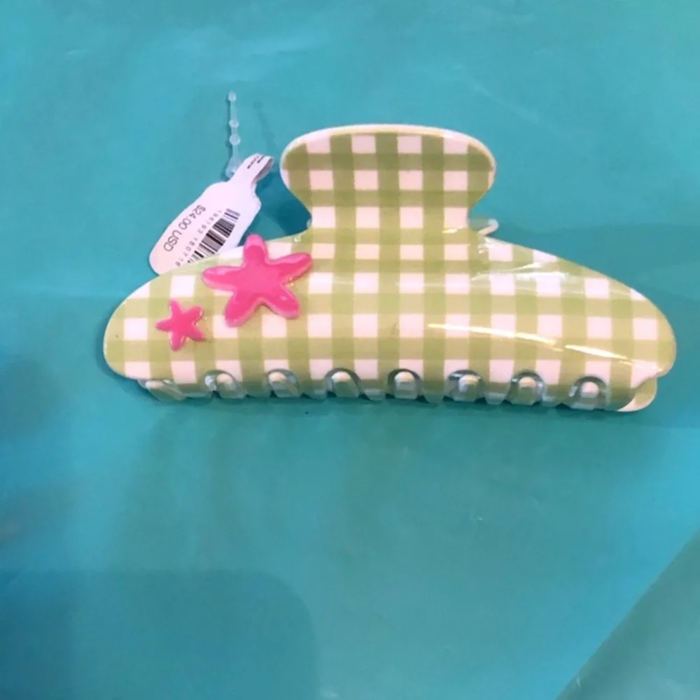 Free People Green and Pink Checkered Hair Clip - Picture 1 of 4
